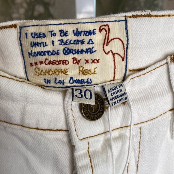 Sandrine Rose Jeans Size 30 White/Mustard Stitching NWT Retail $198 - Picture 2 of 9